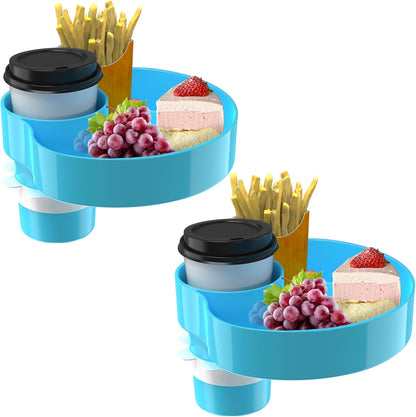 [2 Packs Blue & Pink] Kids Car Seat Tray, Travel Tray with Cup Holder for Toddler Baby, Kids Car Seat Food Snack Organizer for Road Trip, Stroller snack Organizer Travel Must Haves Toddler Must Haves