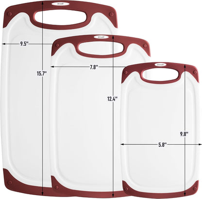 Zulay Kitchen (3-Piece Set) Cutting Boards For Kitchen Dishwasher Safe - Plastic Cutting Board Set - Non Slip Kitchen Cutting Board With Juice Groove - Multiple Sizes (White/Red)