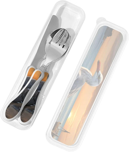 3-Piece Kids Silverware Set With Storage Case, Stainless Steel Reusable Children Safe Knife Spoon Fork Set Elephant Pattern Children Flatware Set For Kids Lunch Box