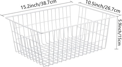 15.2" Metal Wire Baskets for Organizing 6 Pack, Household Pantry Storage Freezer Organizer Bins with Handles, Freezer Baskets for Upright Freezer, Refrigerators, Kitchen Cabinets, White