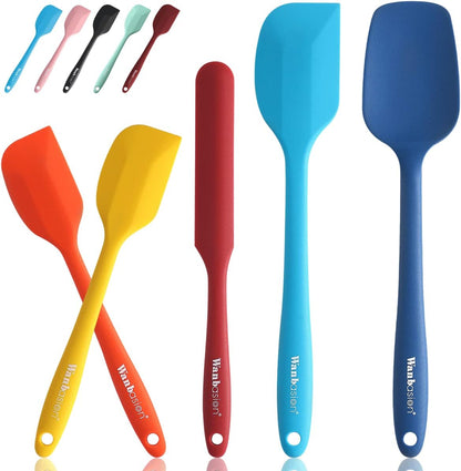 Wanbasion 5 Piece Premium Silicone Spatula Set Heat Resistant, Colorful Rubber Baking Spatula Set, Kitchen Spatula Set Dishwasher Safe for Nonstick Cookware Cooking Mixing Light Green