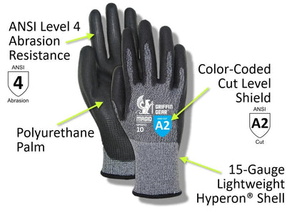 MAGID GPD252 A2 Cut Gloves, Polyurethane Palm, 12 Pairs