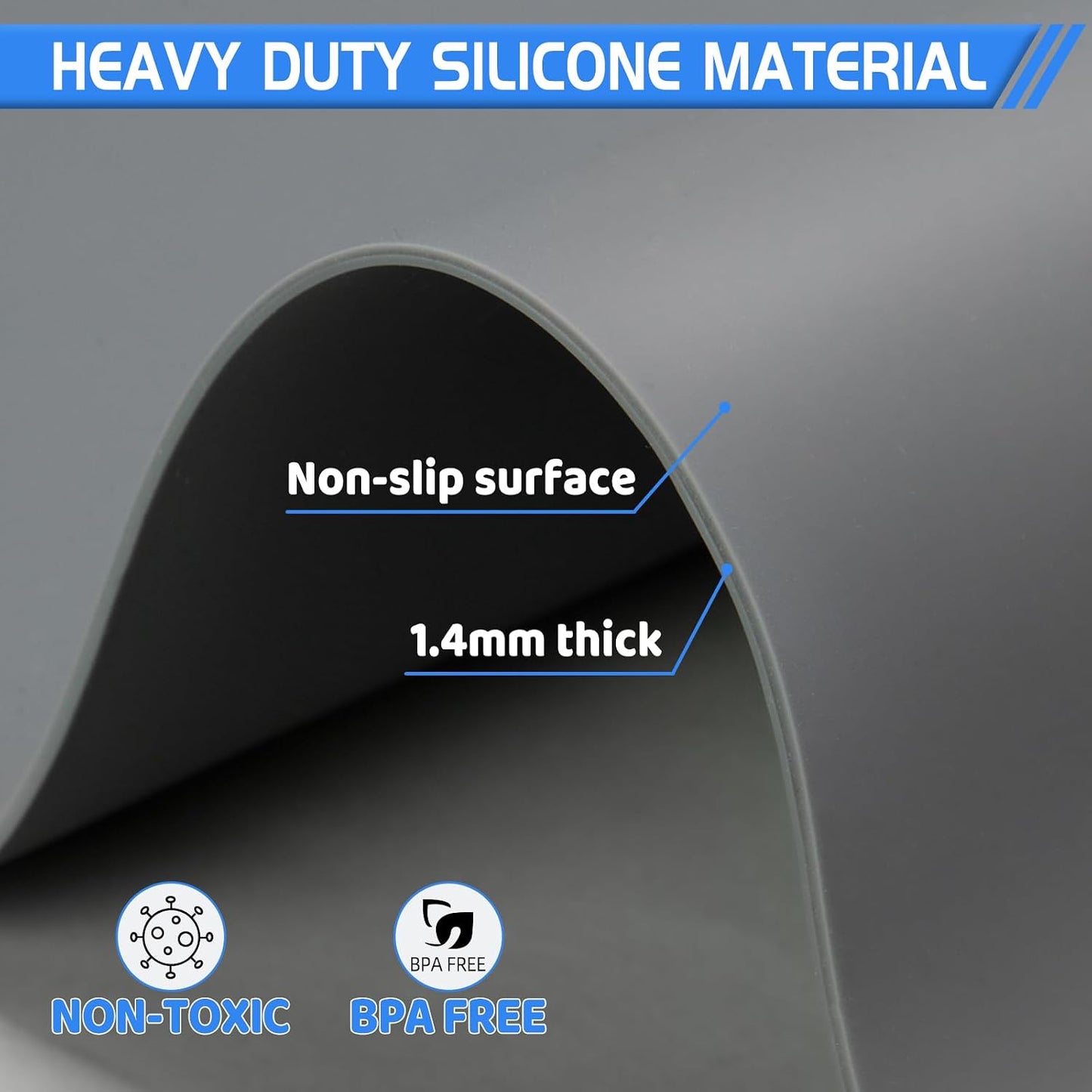 Warome Silicone Mat,78.7”x 23.6” Heat Resistant Mats for Countertop,Extra Large Countertop Protector Mat, Multi-functional Cuttable Kitchen Counter Mat, Silicone Mats for Kitchen Counter/Crafts- Grey