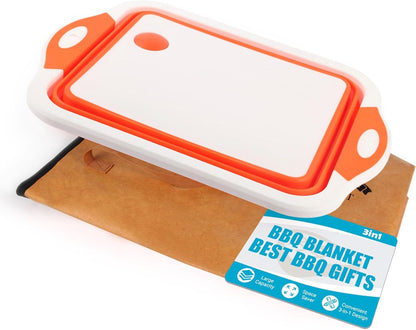 Collapsible BBQ Prep Tub & BBQ Resting Bag - Multi-Function Foldable Cutting Board, BPA Free Portable Silicone Dish Bowl, Leak Free Drain Hole for Meal Prep, Marinating, Food Storage(Orange)