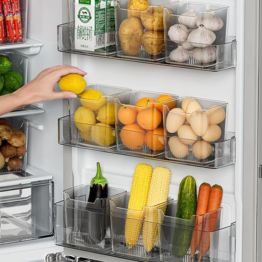 3 Pack Fridge Organizer Bins, Plastic Refrigerator Side Door Storage Containers, Space-Saving Organizer Bins for Fridge, Refrige Drawers for Fruit and Vegetable, Clear