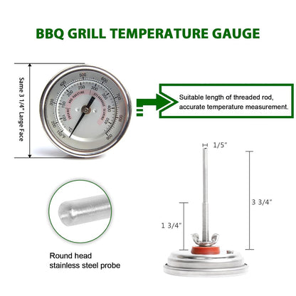 BBQ Grill Temperature Gauge Waterproof Large Face for Kamado Joe Barbecue Charcoal Grill Stainless Steel 150-900°F Cooking Thermometer for Oven Wood Stove Accessories Tool Set Up Easy