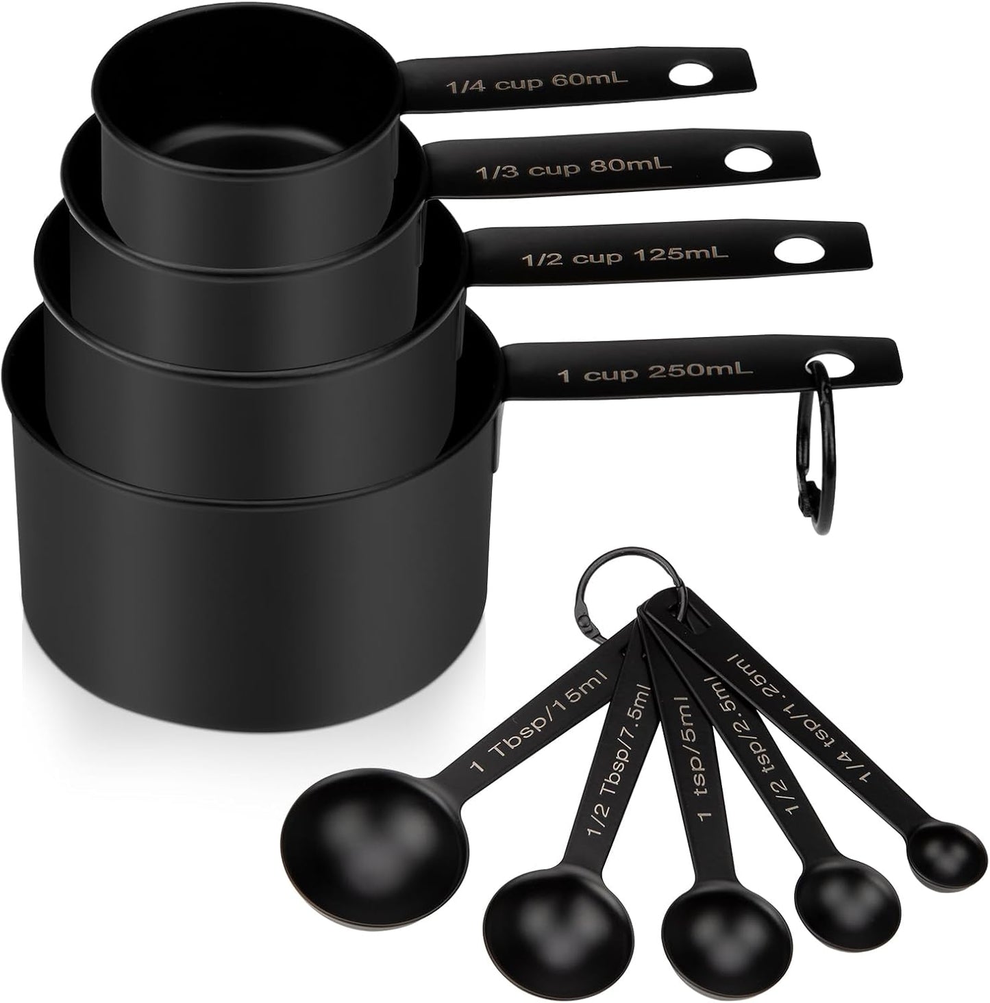 Measuring Cups and Spoons Set of 9, Stainless Steel Measuring cup for Cooking and Baking, Measuring spoons for Dry and Liquid Ingredients (Black)