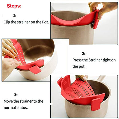 Snap Strainer Clip-on for Pots Pans, Clip on Pot Strainer