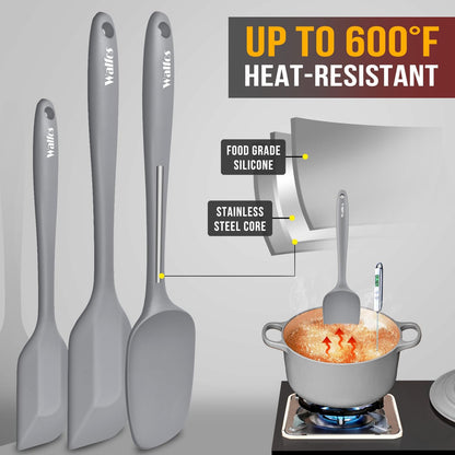 Walfos 600°F High Heat Resistant Silicone Spatula Set of 5- Food Grade Rubber Spatula Set for Baking Cooking & Mixing - BPA Free, Non Stick and Dishwasher Safe,black