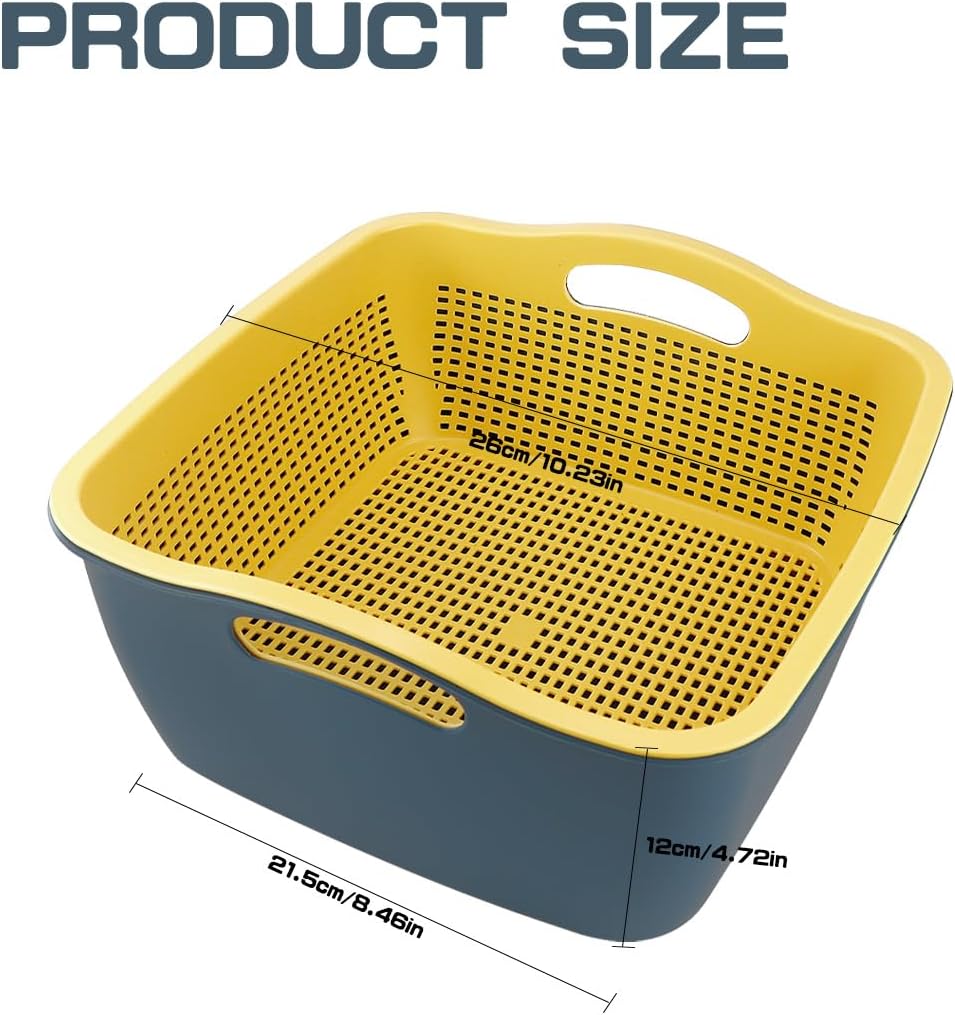 Double-layer Draining Basket Plastic Fruits & Vegetable Washing Basket for Kitchen (Blue)