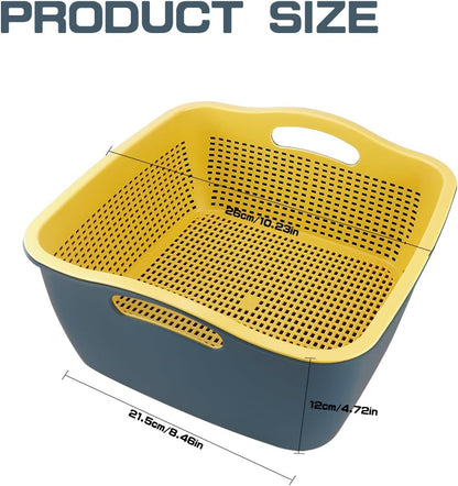 Double-layer Draining Basket Plastic Fruits & Vegetable Washing Basket for Kitchen (Blue)