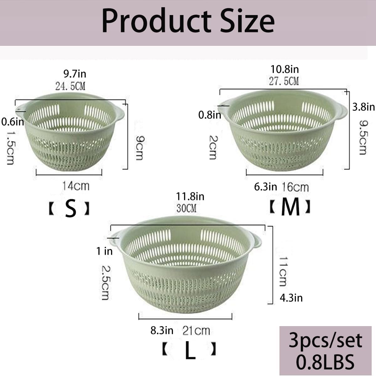 3 pcs Plastic Wash Basket Round Perforated Colander Wash Vegetables and Fruits Drain Cooked Pasta Kitchen Essentials Food Strainer Basket Strainer Kitchen Blue Yellow green red (3PCS-Green)