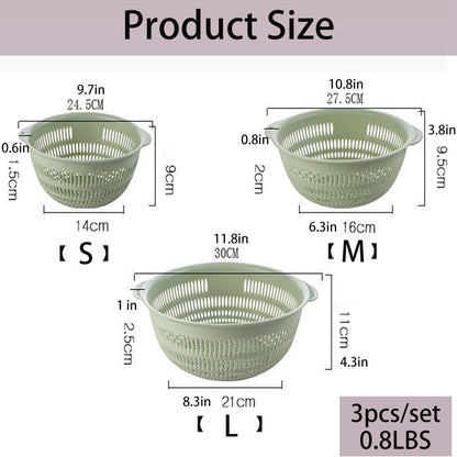 3 pcs Plastic Wash Basket Round Perforated Colander Wash Vegetables and Fruits Drain Cooked Pasta Kitchen Essentials Food Strainer Basket Strainer Kitchen Blue Yellow green red (3PCS-Green)