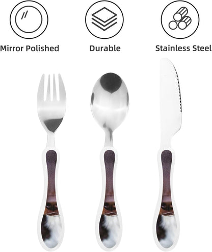 3-Piece Kids Silverware Set With Storage Case, Stainless Steel Reusable Children Safe Knife Spoon Fork Set Cute Puppy Children Flatware Set For Kids Lunch Box