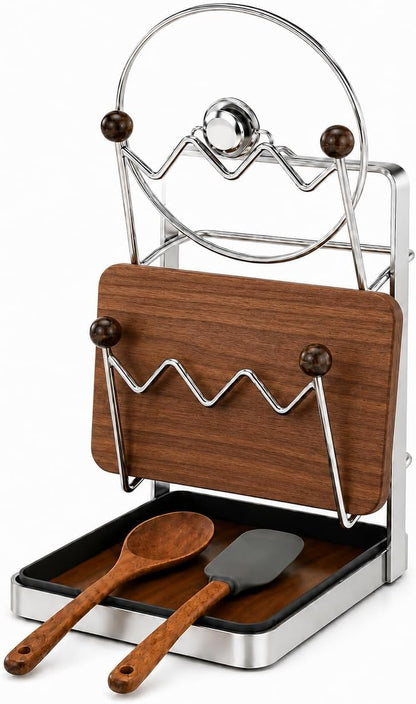 2-Tier Pot Lid Organizer and Cutting Board Holder for Kitchen Counter
