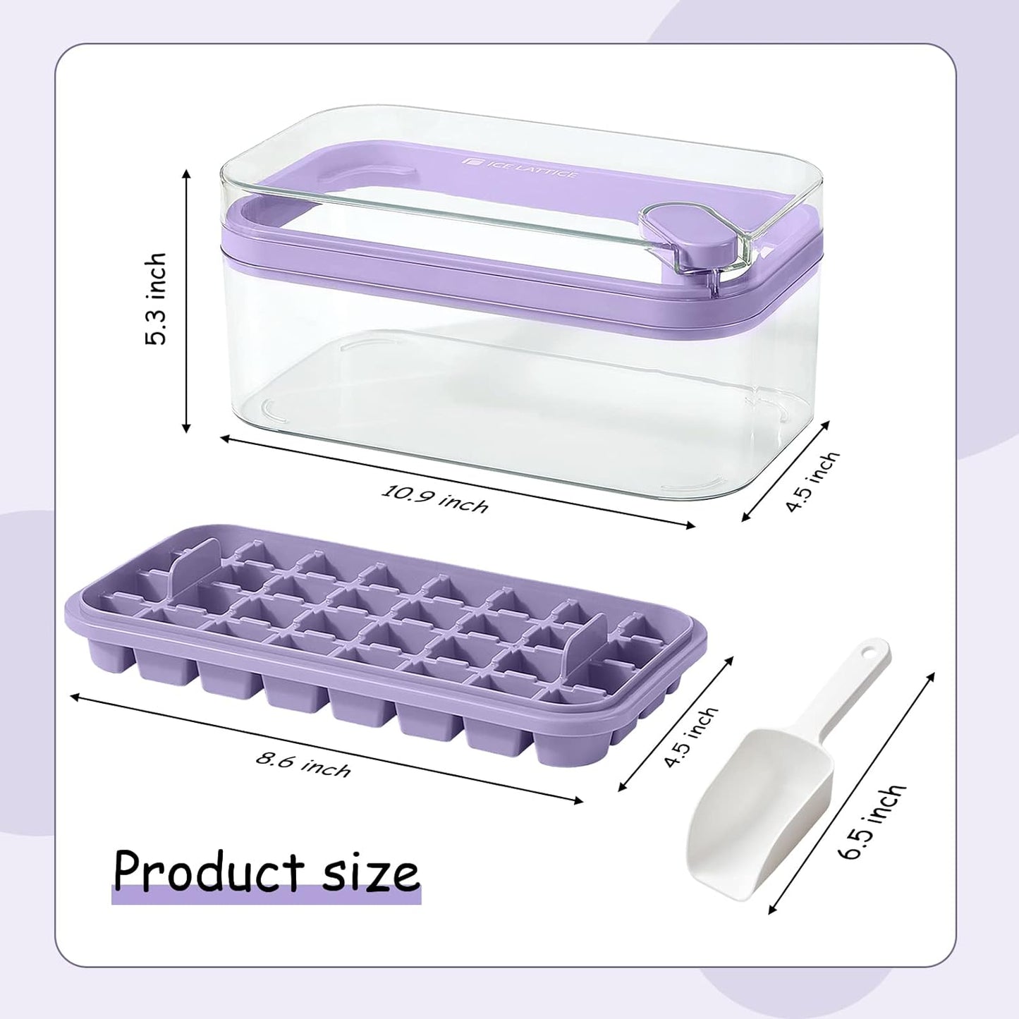 Ice Cube Tray with Lid and Bin, 2 Pack Ice Cube Trays for Freezer, 64 Pcs Ice Cube Mold, Press Button Easy Release Ice Tray, Small Ice Cubes Maker for Drinks(Green)