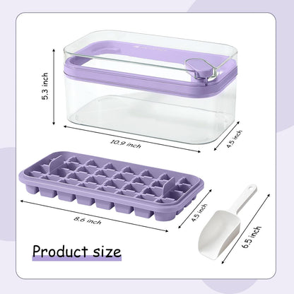 Ice Cube Tray with Lid and Bin, 2 Pack Ice Cube Trays for Freezer, 64 Pcs Ice Cube Mold, Press Button Easy Release Ice Tray, Small Ice Cubes Maker for Drinks(Green)