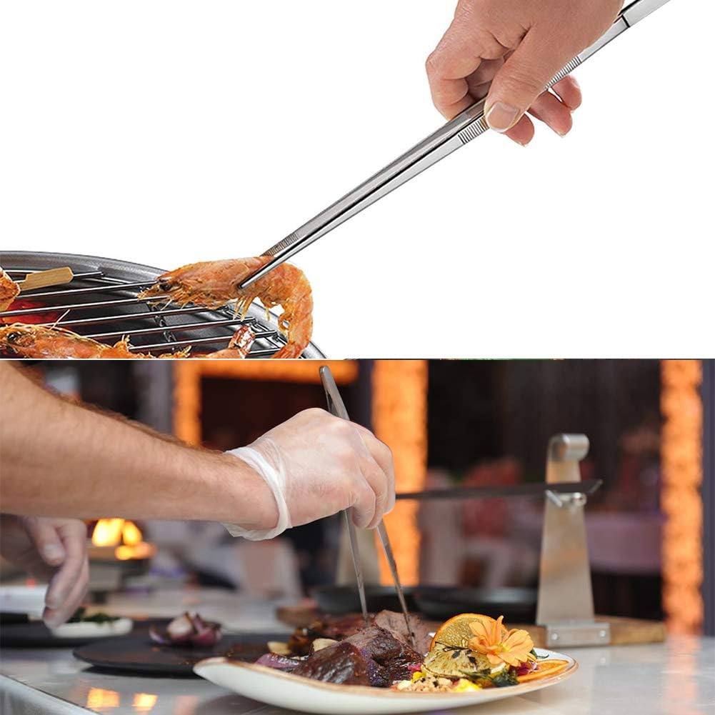 Professional Fine Cooking Tweezer Tongs,High-Precision Stainless Steel Kitchen Tweezers Tongs - 1pcs 12" and 3pcs 6.3"