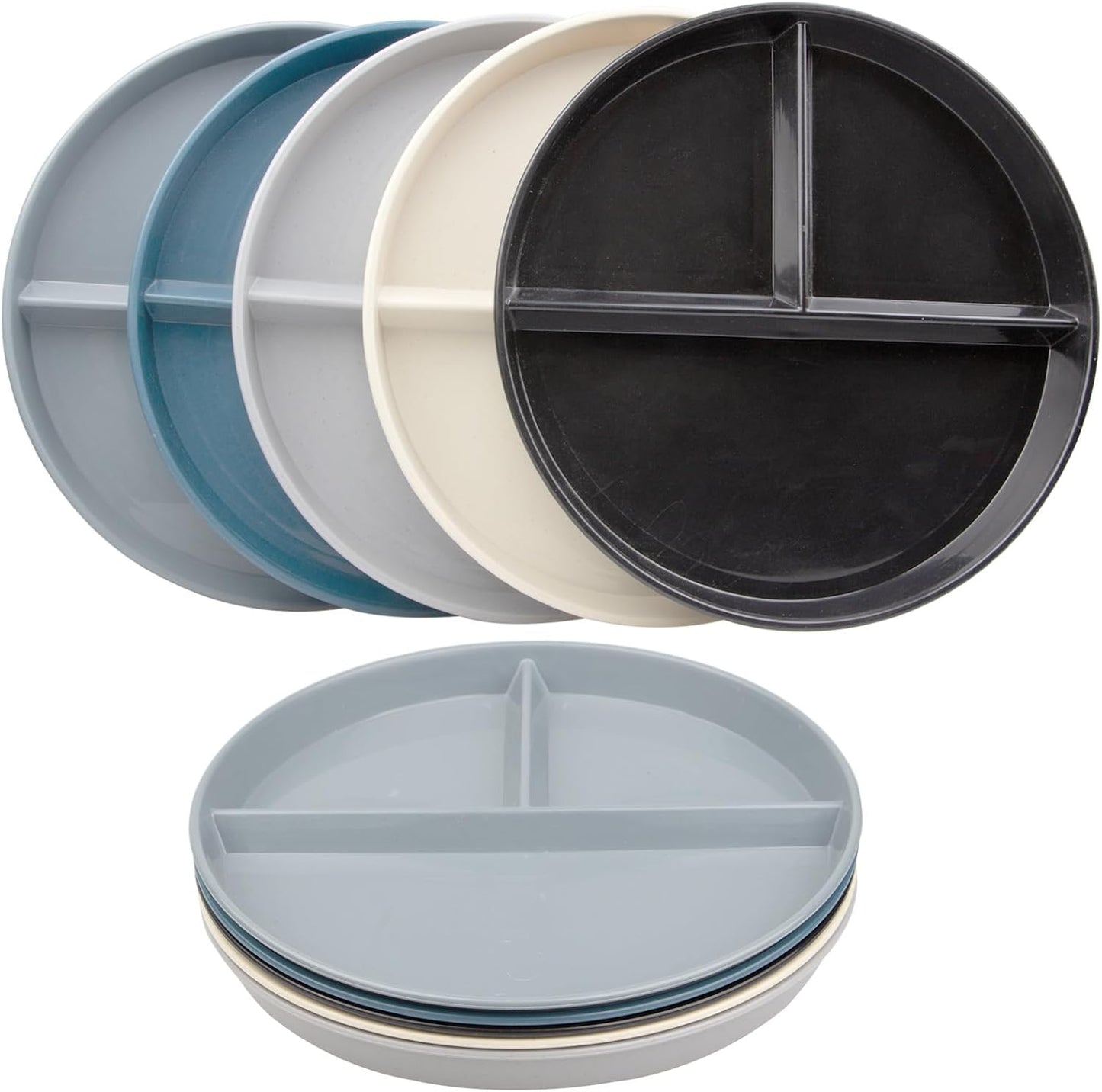 Portion Control Plate 2 Pack 9" Unbreakable Divided Plates,3 Compartment Dinner Plates, Reusable Plate Weight Loss for Adults, Color Black
