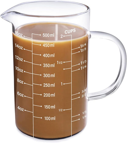 77L 3 Pack Glass Measuring Cup Set (1 1/4, 2 & 4 Cup) [Insulated handle, V-Shaped Spout], High Borosilicate Liquid Glass Measure Cup for Kitchen, Easy To Read, Dishwasher, Freezer, and Microwave Safe