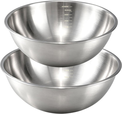 Gronivex 304 Stainless Steel Mixing Bowls, 3-Piece (1.5, 2.2 & 3.4 Qt) | Thicker-Gauge, Food-Grade Metal, Stackable Nesting & Space-Saving – For Kitchen Baking, Salads, Meal Prep, RV & Camping Use