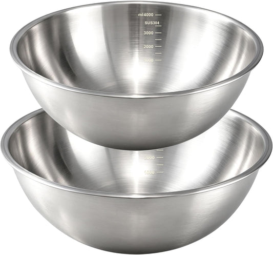 Gronivex 304 Stainless Steel Mixing Bowls, 3-Piece (1.5, 2.2 & 3.4 Qt) | Thicker-Gauge, Food-Grade Metal, Stackable Nesting & Space-Saving – For Kitchen Baking, Salads, Meal Prep, RV & Camping Use