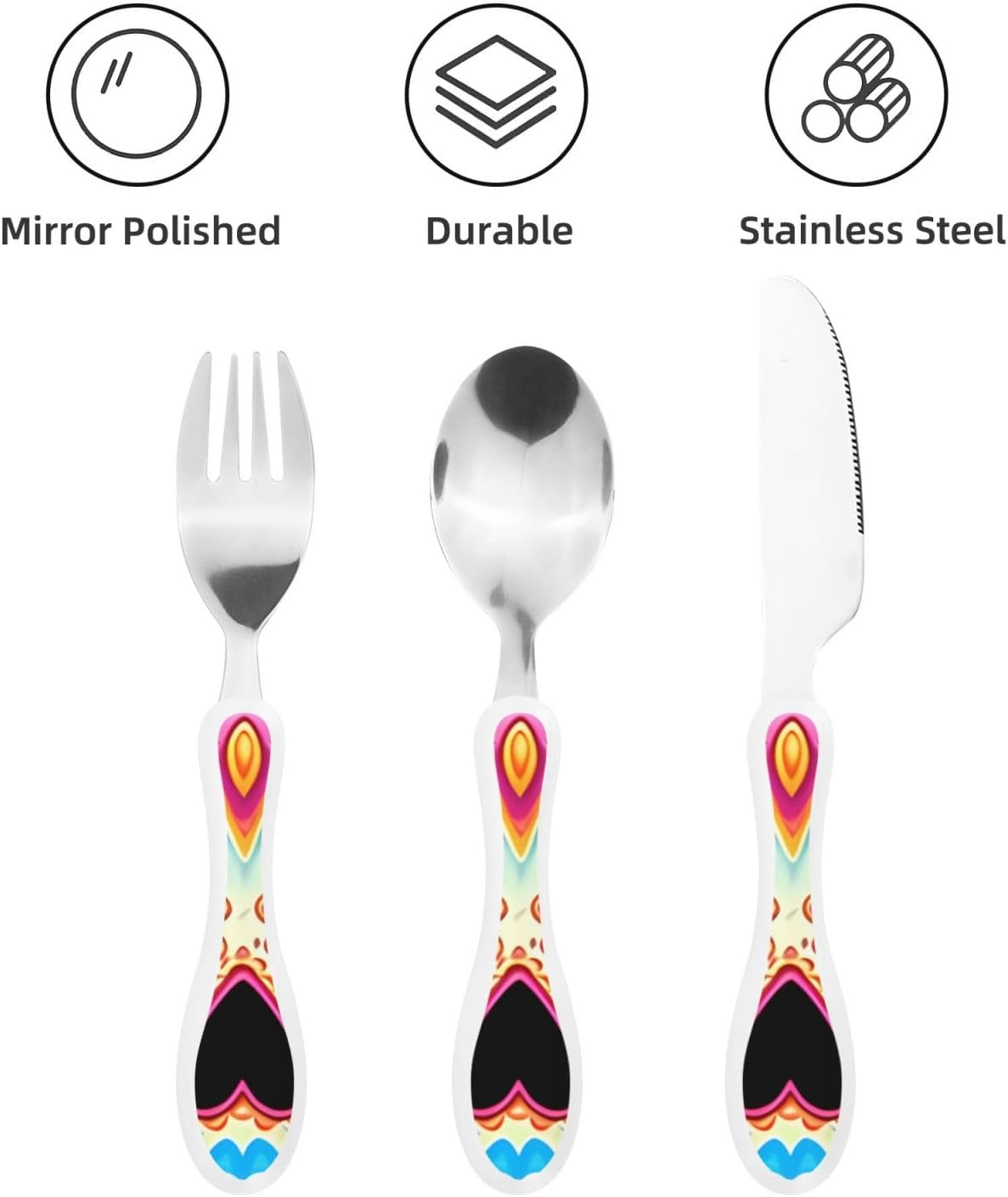 3-Piece Kids Silverware Set With Storage Case, Stainless Steel Reusable Children Safe Knife Spoon Fork Set Sugar Skulls Children Flatware Set For Kids Lunch Box