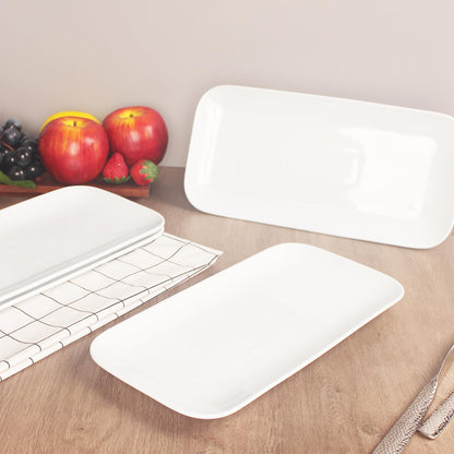 Porcelain Plate Set Large Serving Tray Set of 4, Reusable Serving Platters for Party Food, Cookie, Appetizer, Charcuterie, Snack, Dessert Display,Stackable Kitchen Dish 14.4 INCH