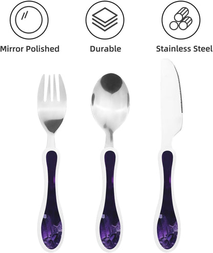Stainless Steel Kids Silverware Set, Purple Amethyst Utensil Set Reusable Children Safe Knife Spoon Fork Set With Storage Case Dishwasher Safe For Lunch, Travel Outdoors