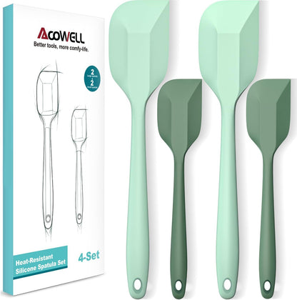 Silicone Spatula Set, Premium Spatulas Silicone Heat Resistant 2 Small & 2 Large Flexible Scraper for Nonstick Cookware, Rubber Spatula for Kitchen Mixing Baking Cooking Use, Soft Spatula - Gray