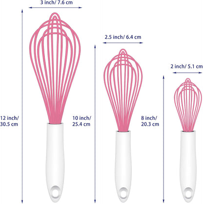 OYV Dishwasher Safe Silicone Whisk, Sealed Waterproof Design Set of 3, Professional Kitchen Whisks for Cooking Non-Scratch, Silicone & Stainless Steel Whisk, Heat Resistant Balloon Egg Beater, Black