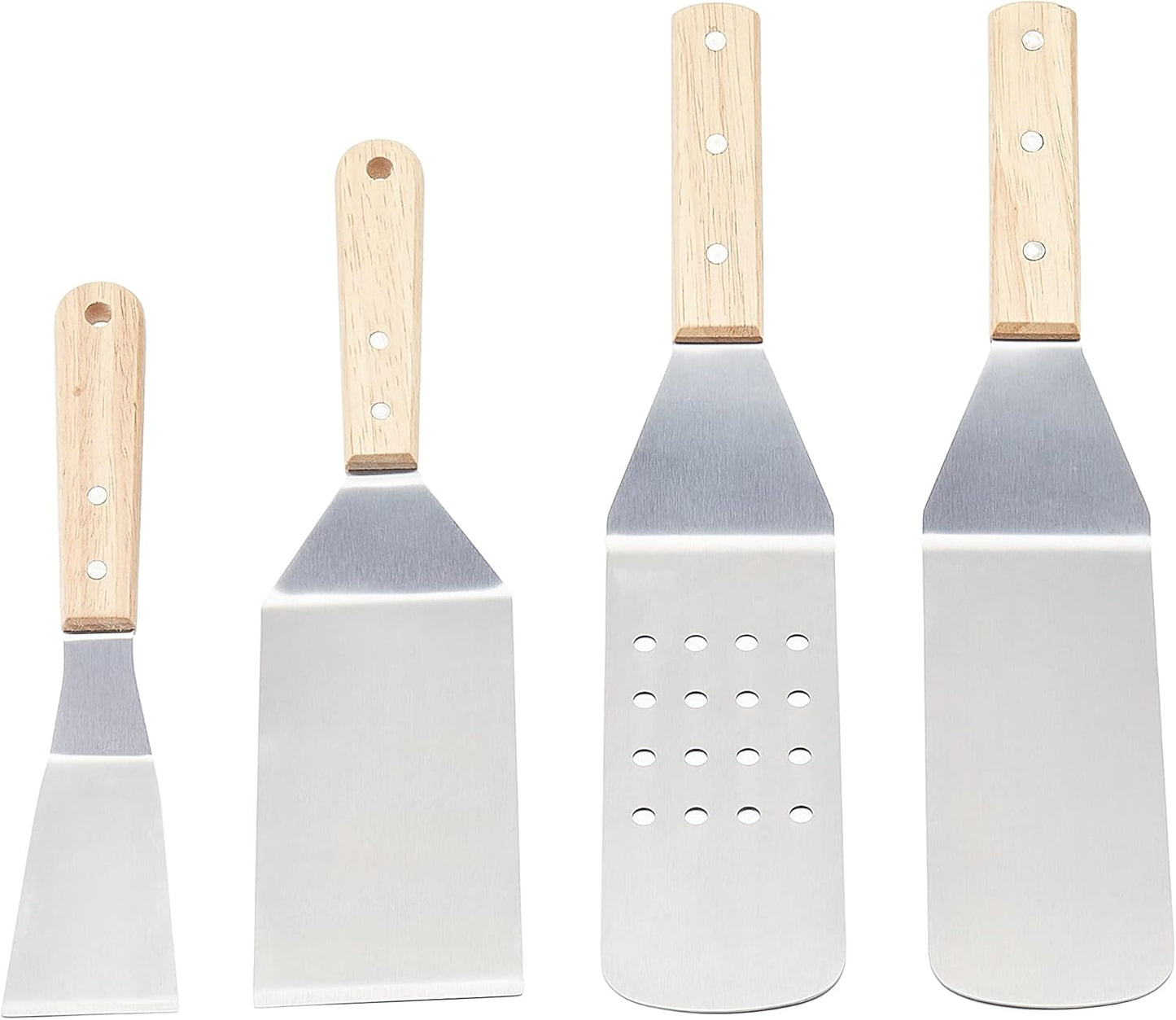 Amazon Basics 4-Piece Stainless Steel BBQ Grilling Tool Set with Carry Bag, Rust-Resistant, Dishwasher Safe