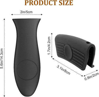 4 Pack Silicone Hot Skillet Handle Holder and Pot Holders Cover Sleeve, Heat Resistant Cast Iron Potholder Protectors Grip, Anti-Spill Non-Slip Cookware Handles for Pans,Oven (Black)