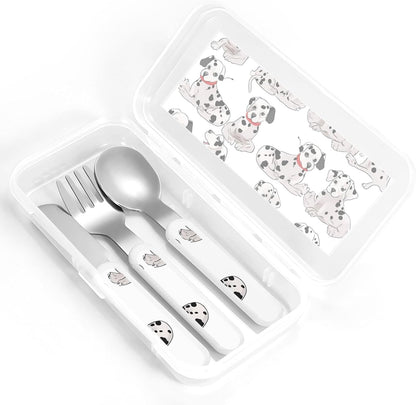 Stainless Steel Kids Silverware Set, Cute Dalmatian Utensil Set Reusable Children Safe Knife Spoon Fork Set With Storage Case Dishwasher Safe For Lunch, Travel Outdoors
