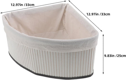 Levemolo Corner Shelf Basket: Bamboo Woven Triangle Basket with Removable Liner - Storage Organizer for Kitchen Pantry - Laundry and Closet Storage Bin 13x9.8 Inch