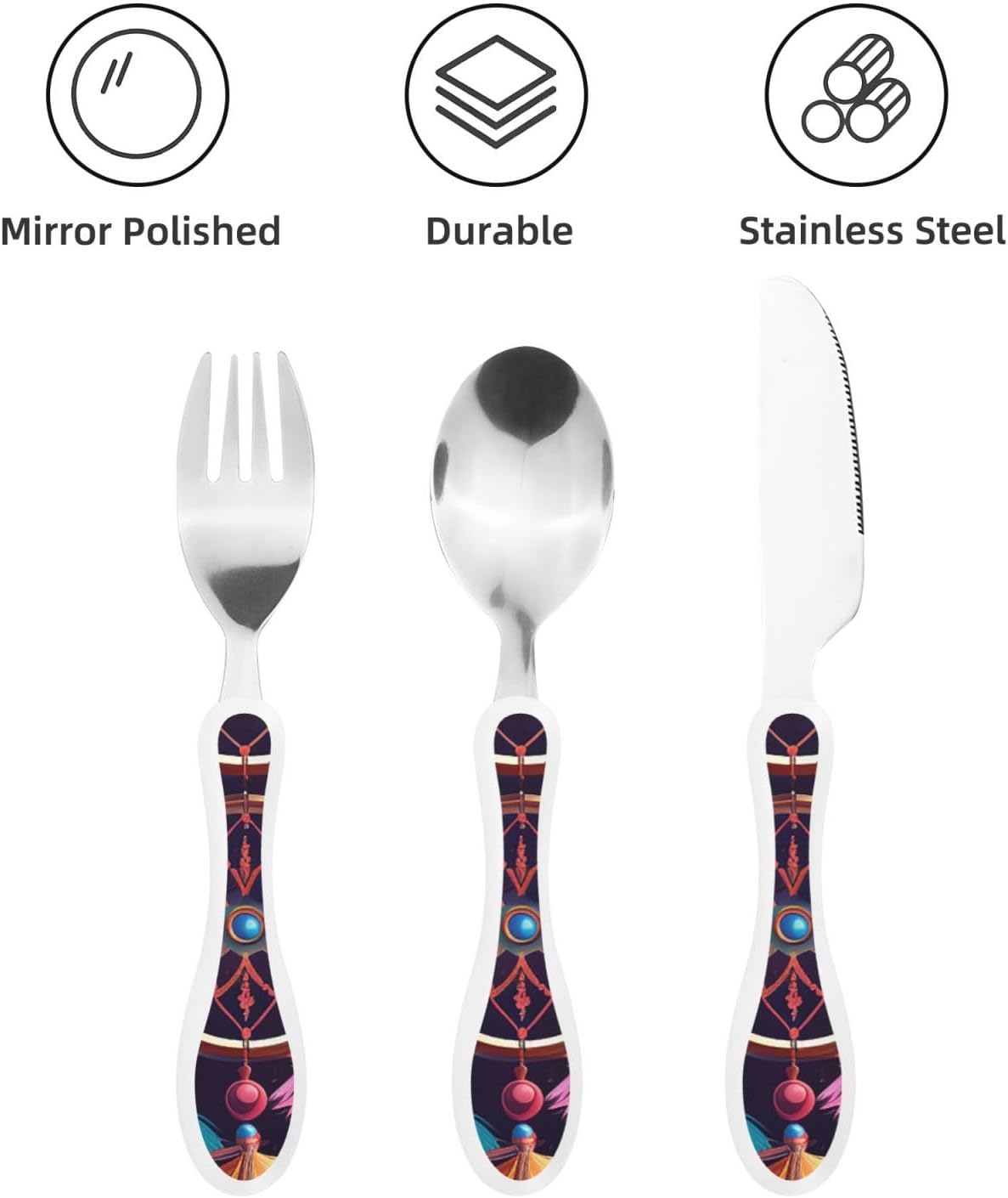 3-Piece Kids Silverware Set With Storage Case, Stainless Steel Reusable Children Safe Knife Spoon Fork Set Colorful Abstract Dragonfly Children Flatware Set For Kids Lunch Box