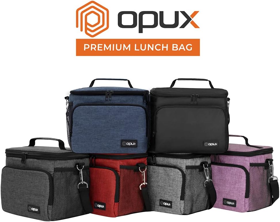 opux Insulated Lunch Bag for Men Women, Large Dual Compartment Cooler Bag, Soft Two Deck Lunch Box for Work School Picnic, Leakproof Lunch Tote with Shoulder Strap for Kid Adult (Purple, Double Deck)