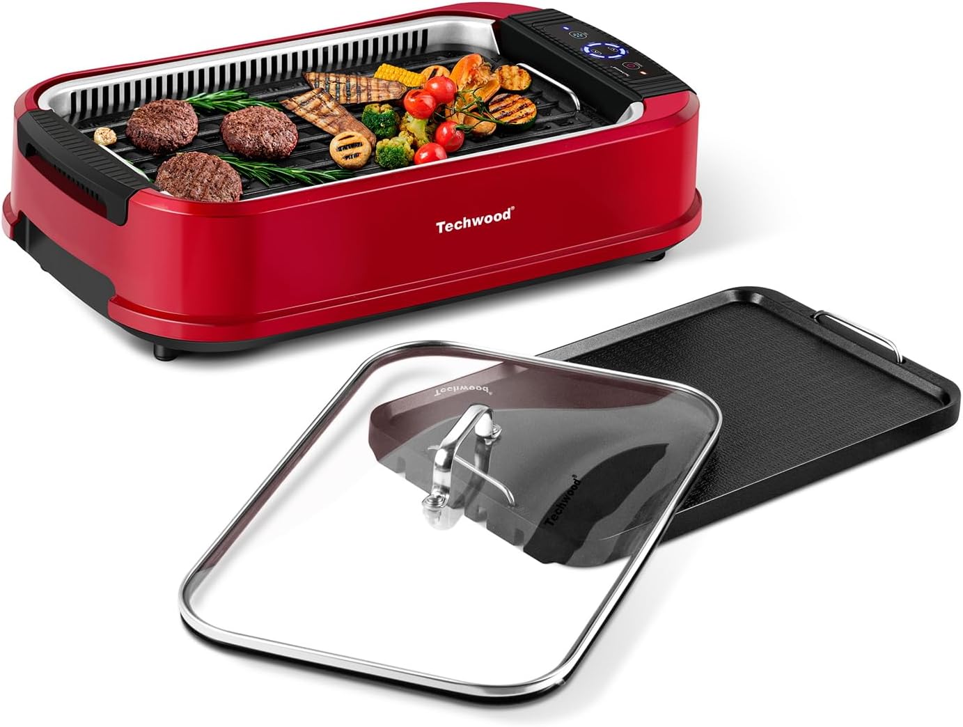 Techwood Indoor Grill Smokeless Grill, Electric Korean BBQ Grill with Glass Lid, Turbo Smoke Extractor Technology, Dishwasher-Safe Drip Tray & Nonstick Grilling Removable Plate, Black, 1500W