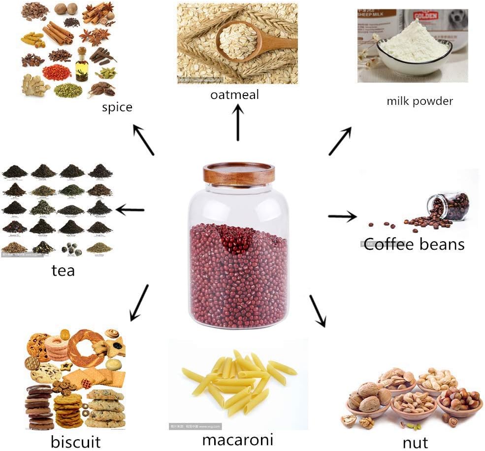 Large Glass Jar with Airtight Lid Set of 2 93 FL OZ(2750ml) glass canister set, Glass Food Containers Wooden Lid Suit for Kitchen Pantry for Flour, Tea, Coffee Beans, Sugar, Cookies(8.8 inch high)