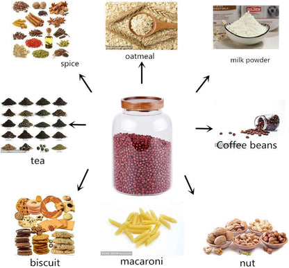 Large Glass Jar with Airtight Lid Set of 2 93 FL OZ(2750ml) glass canister set, Glass Food Containers Wooden Lid Suit for Kitchen Pantry for Flour, Tea, Coffee Beans, Sugar, Cookies(8.8 inch high)