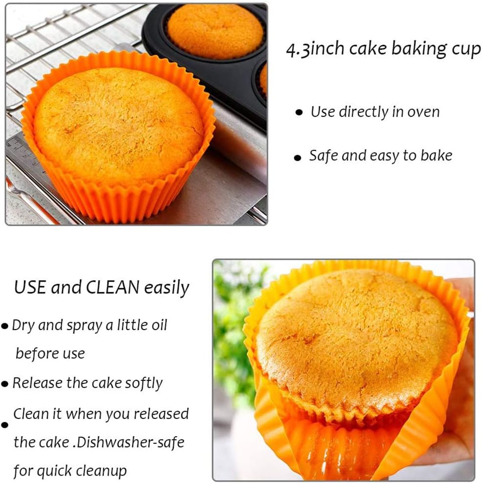 Webake Silicone Baking Cups 4.3 Inch Jumbo Reusable Cupcake Liners, Giant Cupcake Mold Non-stick Extra Large Muffin Pans Big Cupcake Holders (Pack of 12)