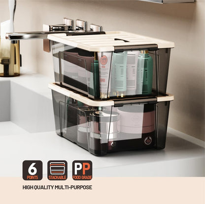 WYT Clear Storage Latch Bins, 6-Pack Storage Organizer Box with Handle and Lids, 5-Litre