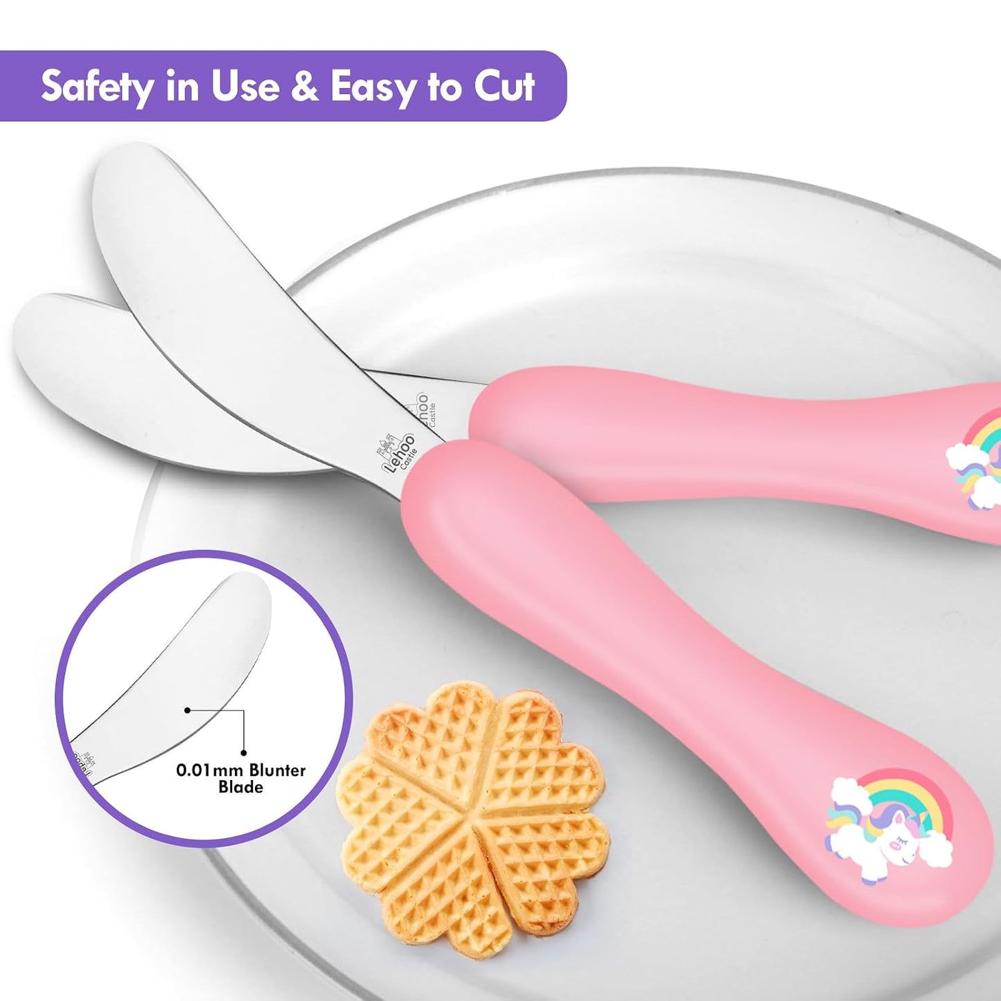 Lehoo Castle 6 Pieces Toddler Utensils, Kids Silverware for 2 3 4 Years Old, Stainless Steel Fork and Spoon Set with Plastic Handle, Safe Toddler Cutlery (Dinosaur)