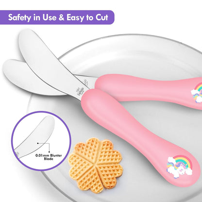 Lehoo Castle 6 Pieces Toddler Utensils, Kids Silverware for 2 3 4 Years Old, Stainless Steel Fork and Spoon Set with Plastic Handle, Safe Toddler Cutlery (Dinosaur)