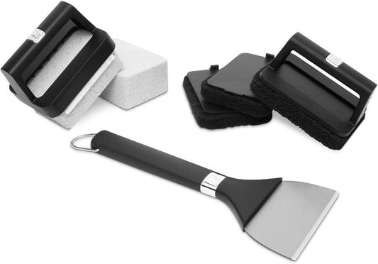 Weber Griddle Cleaning Kit, 8‑Piece – Heavy‑Duty Griddle Scraper, Scour Pads, Cleaning Stones & Easy‑Grip Handles for Deep Flat‑Top Grill Cleaning