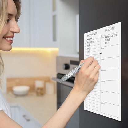 Gueevin 2 Pcs Magnetic Dry Erase Grocery List for Fridge 10" x 12" Magnet White Board Sheet with 8 Whiteboard Markers 2 Eraser Reusable for Refrigerator Kitchen Locker Cabinet Door(Black Line)