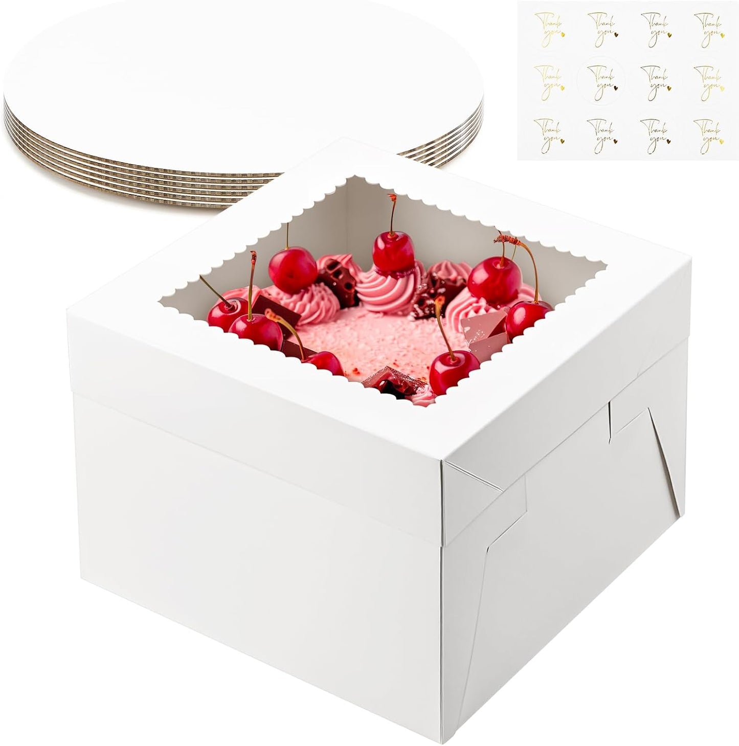ZORRITA 2 Pack Cake Boxes, 10 x 10 x 8 Inches Tall Cake Boxes with Cake Boards, Disposable Cake Containers with Lids and Window for Wedding, Birthday, Party