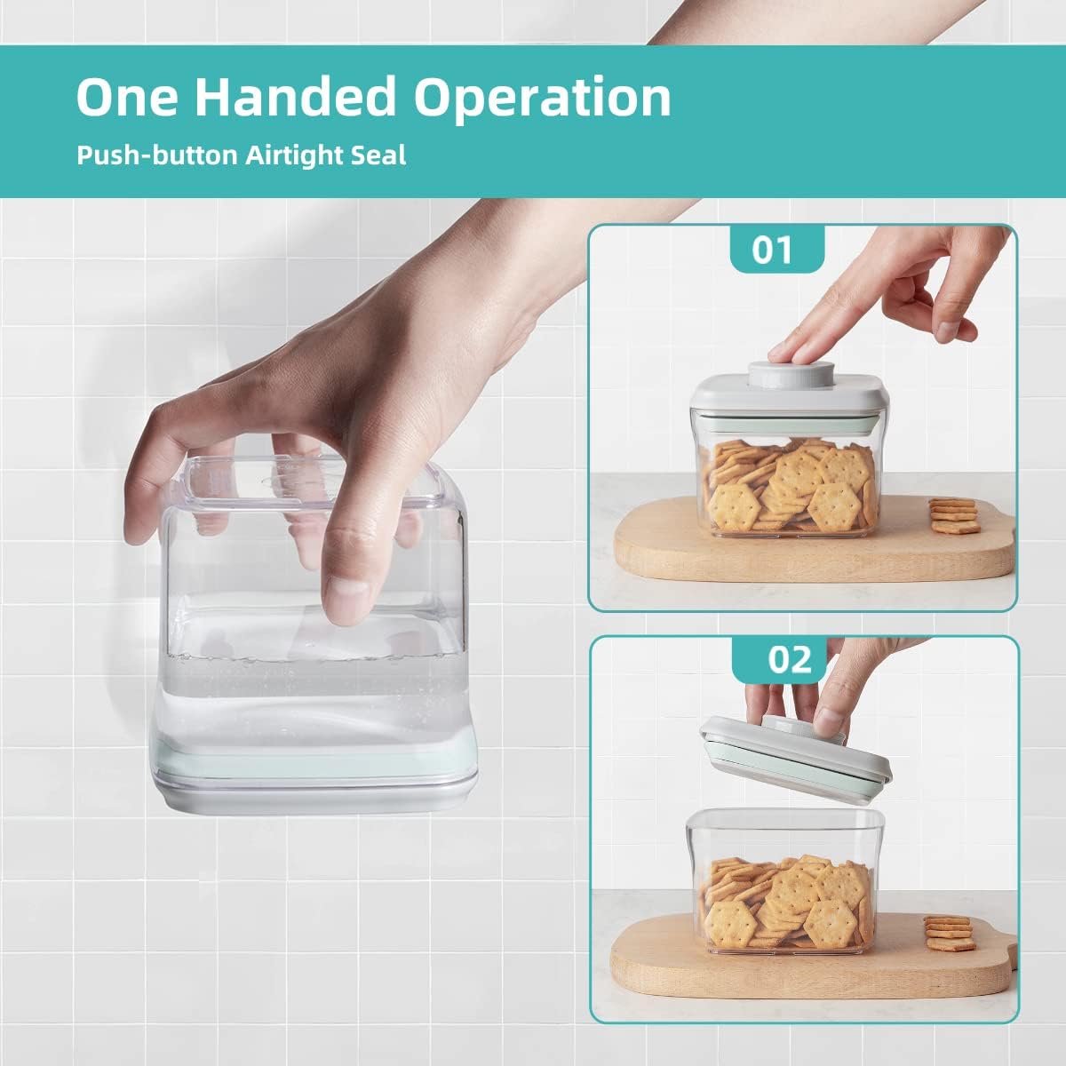 Ankou Airtight Container Set - (380ml 4 Pcs) Stackable One Button Openning Food Containers for Snacks Candy Salt Herbs Spices BPA-Free Tranparent (0.32 QT * 4)