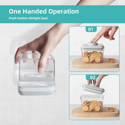 Ankou Airtight Container Set - (380ml 4 Pcs) Stackable One Button Openning Food Containers for Snacks Candy Salt Herbs Spices BPA-Free Tranparent (0.32 QT * 4)