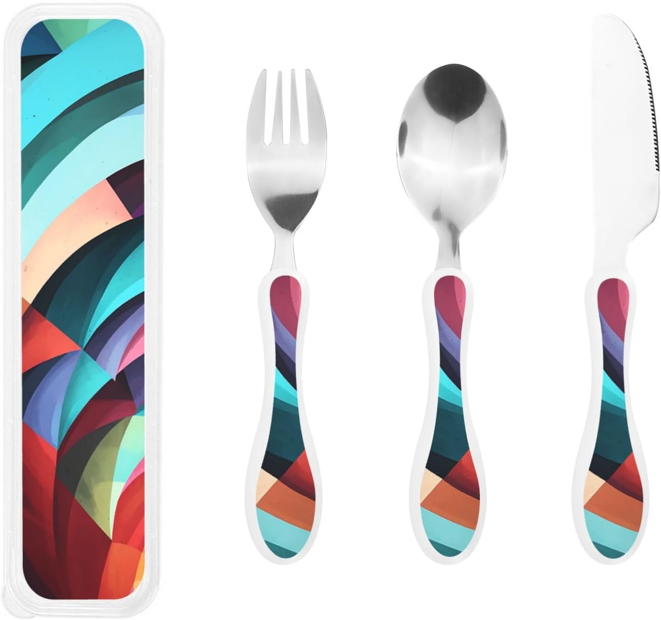 3-Piece Kids Silverware Set With Storage Case, Stainless Steel Reusable Children Safe Knife Spoon Fork Set Blue Active Girl Running Sunset Children Flatware Set For Kids Lunch Box - Colors B